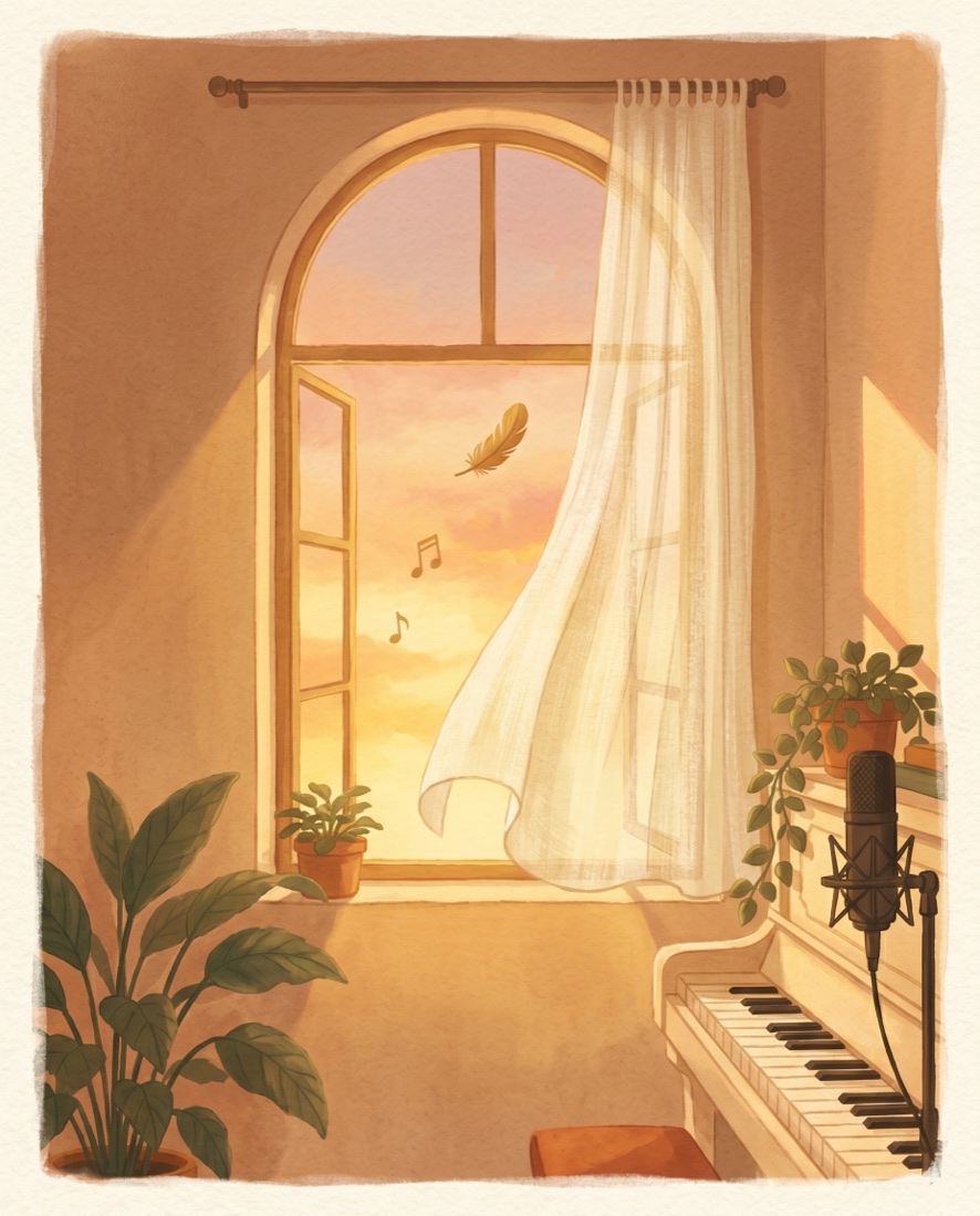 An open studio window, a curtain lifting on a breath of air