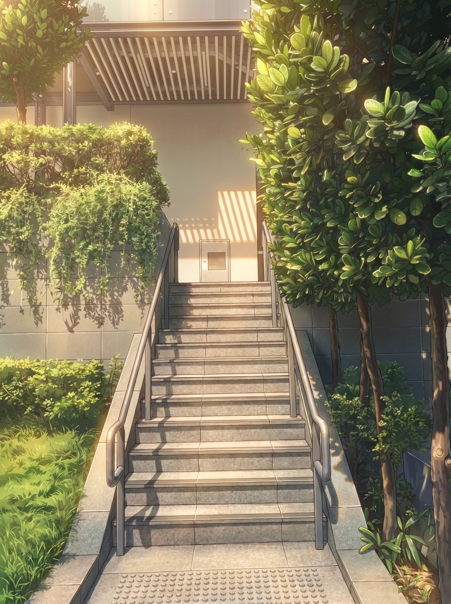 Walk up the stairs beside the car-park entrance