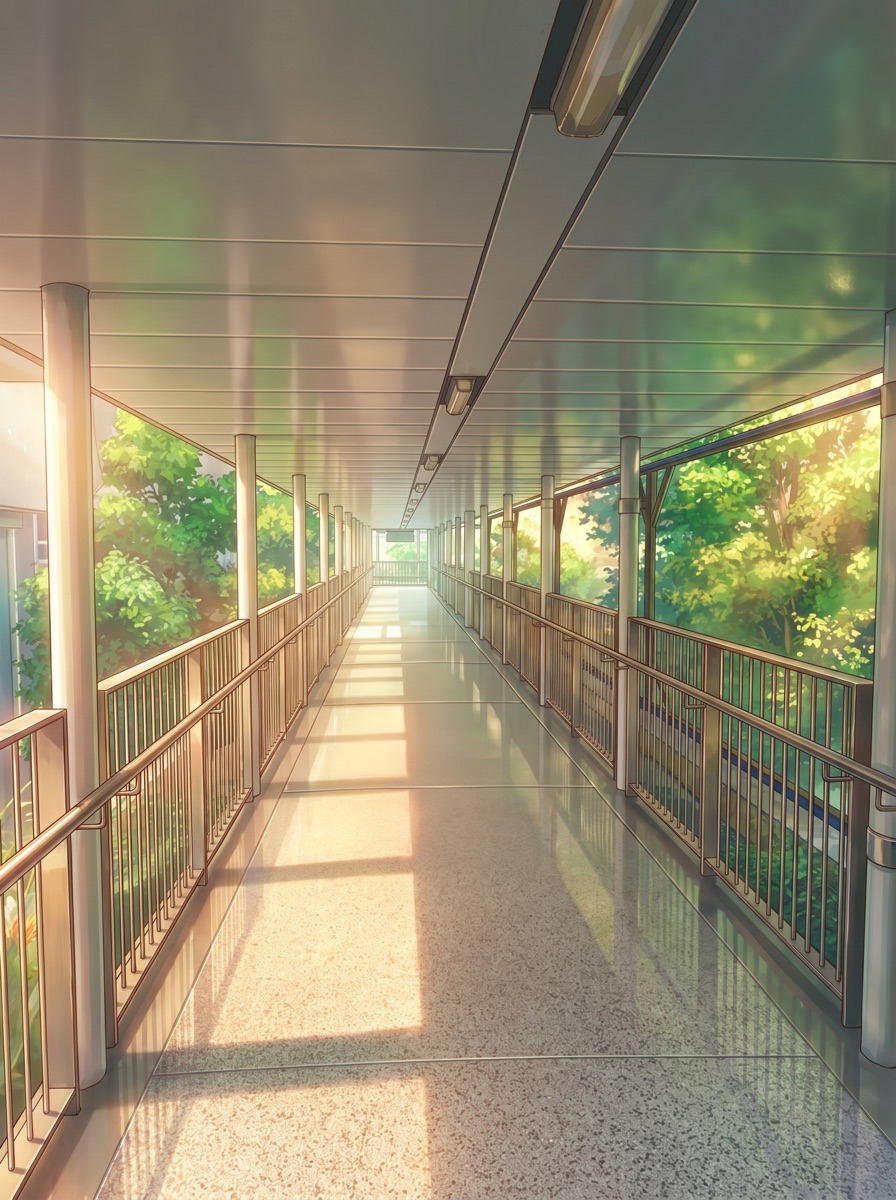 Across the overhead bridge
